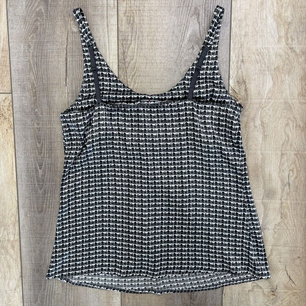 Vtg Y2K Geometric Black Gray Womens Tank XS Going Out Top Silky Layering Piece - Picture 5 of 11